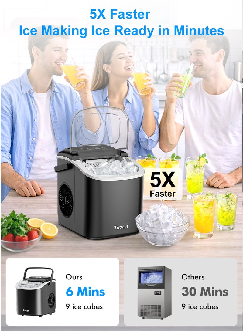 ماركة ماكينة صنع الثلج من TAOISN للاستخدام على الطاولة، تنتج 9 مكعبات ثلج رصاصية في 6 دقائق، بقدرة 12 كجم يوميًا، حجمين للثلج، تنظيف ذاتي، محمولة مع مقبض، مع مغرفة وسلة وفرشاة للاستخدام المنزلي (إصدار بلاستيك) - Image 3